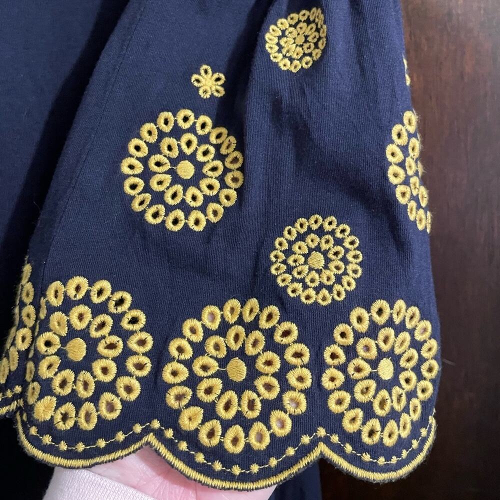 BODEN Brand Emilia Style Navy & Yellow Embroidery Dress Size 6R Bell Sleeves - Picture 5 of 6